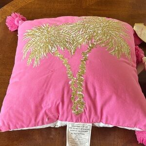 Set of 2 Lilly Pulitzer White Pillow with Gold Script and Pink Tassels